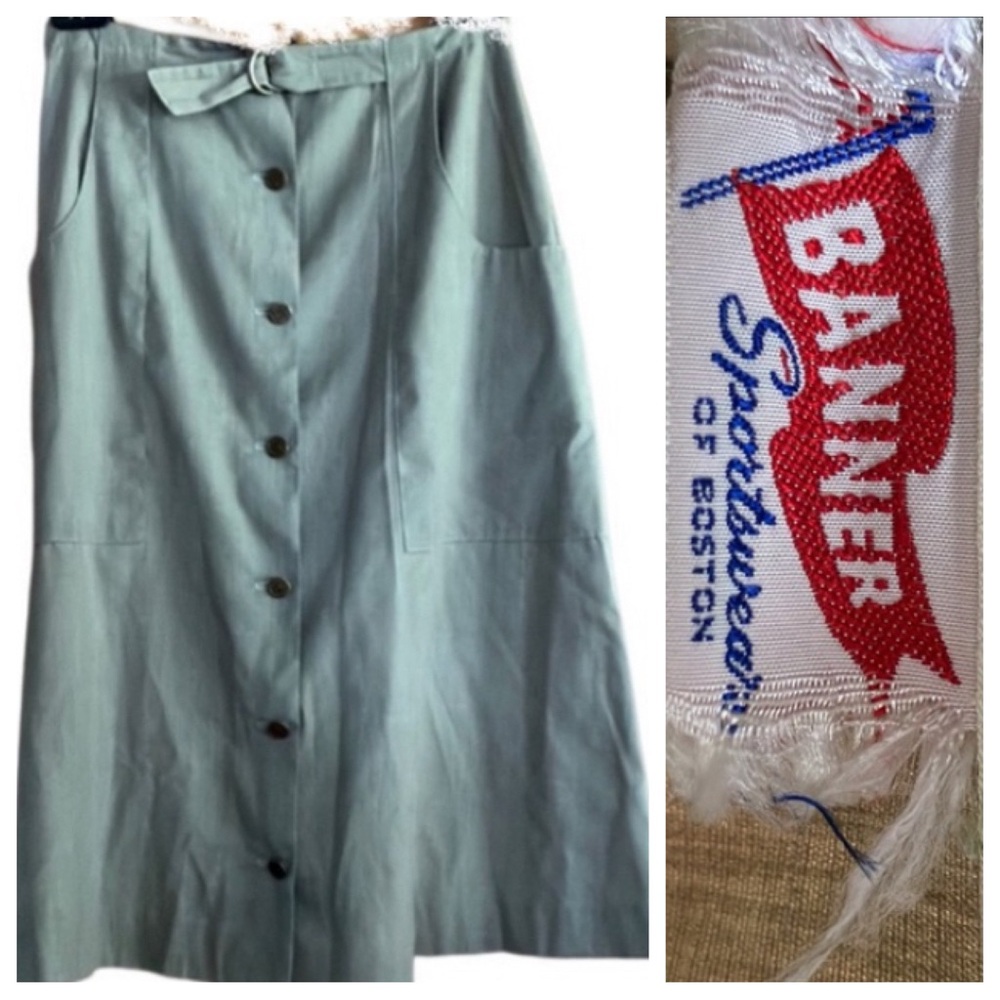 Vintage Khaki Green Banner Sportswear of Boston A-Line Buttoned Skirt (modern 2)
